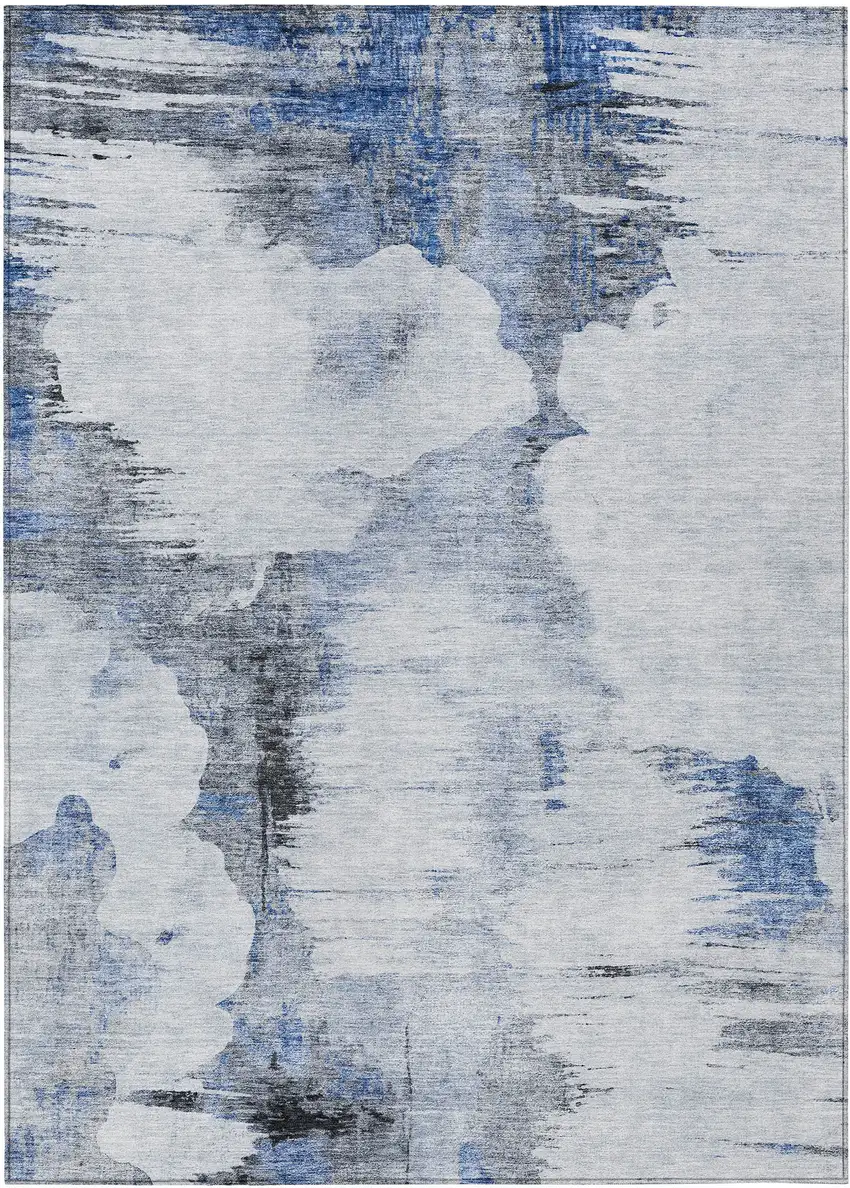 Navy Blue And Ivory Abstract Washable Indoor Outdoor Area Rug Photo 2