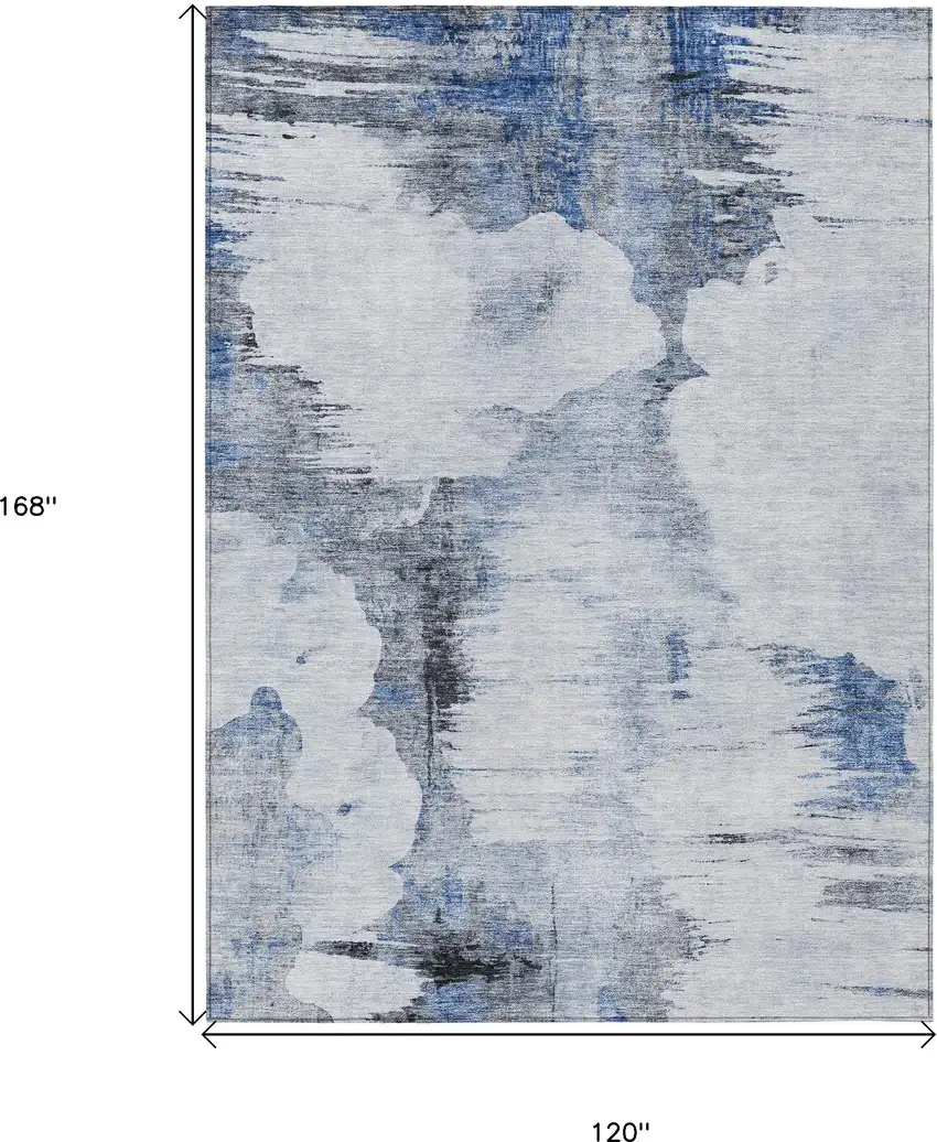 Navy Blue And Ivory Abstract Washable Indoor Outdoor Area Rug Photo 3