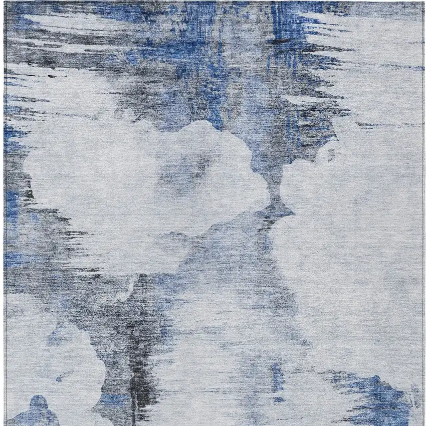 Navy Blue And Ivory Abstract Washable Indoor Outdoor Area Rug Photo 5