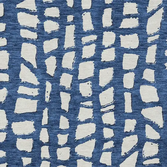 Navy Blue And Ivory Abstract Washable Indoor Outdoor Area Rug Photo 4