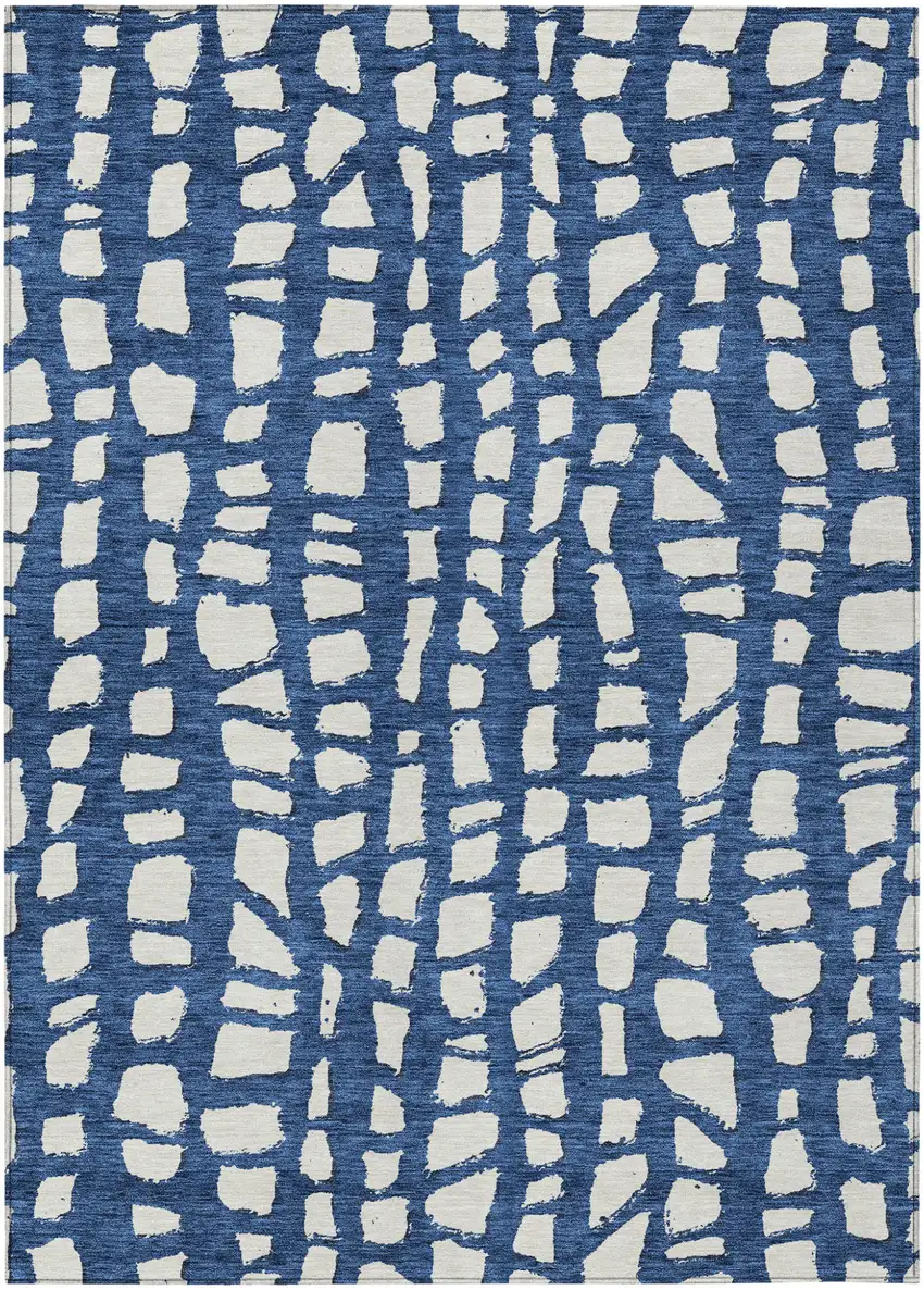 Navy Blue And Ivory Abstract Washable Indoor Outdoor Area Rug Photo 2