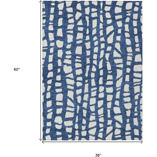 Navy Blue And Ivory Abstract Washable Indoor Outdoor Area Rug Photo 7