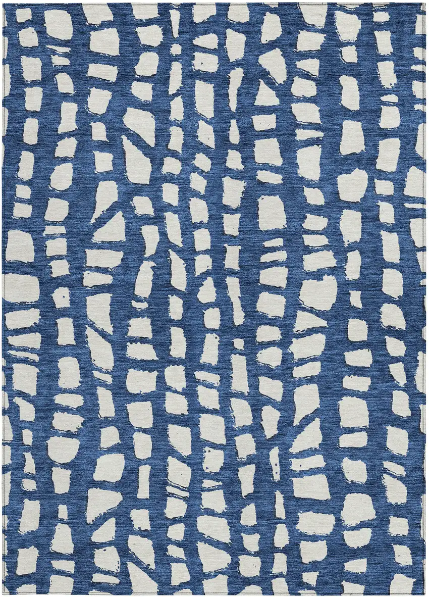 Navy Blue And Ivory Abstract Washable Indoor Outdoor Area Rug Photo 6