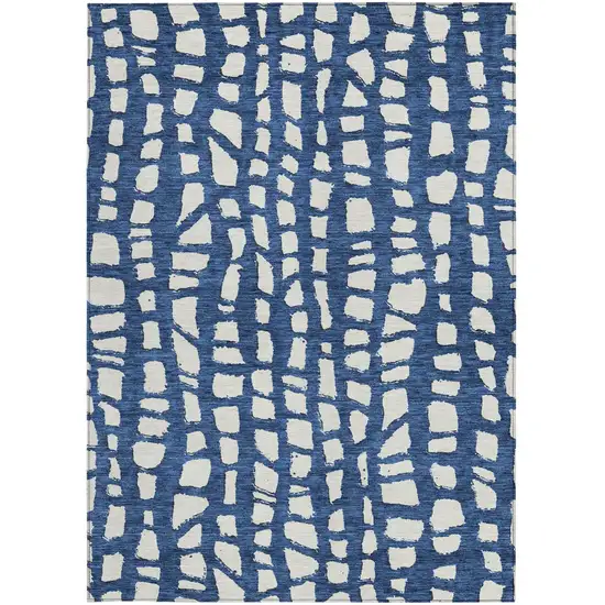 Navy Blue And Ivory Abstract Washable Indoor Outdoor Area Rug Photo 6
