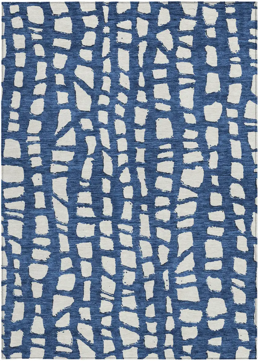 Navy Blue And Ivory Abstract Washable Indoor Outdoor Area Rug Photo 6
