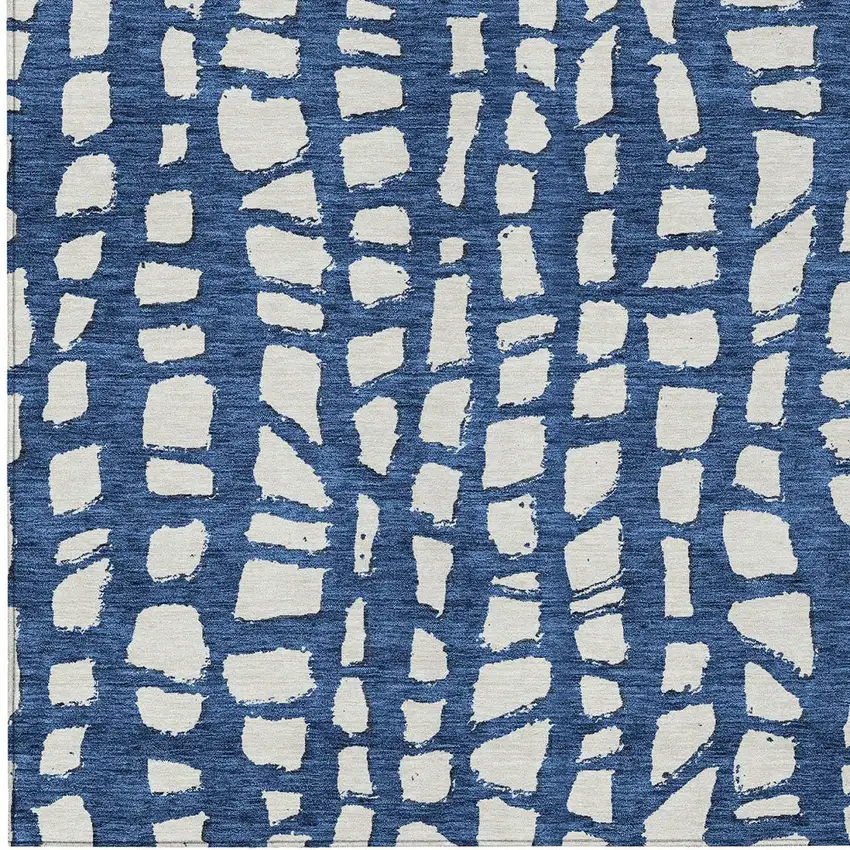 Navy Blue And Ivory Abstract Washable Indoor Outdoor Area Rug Photo 4