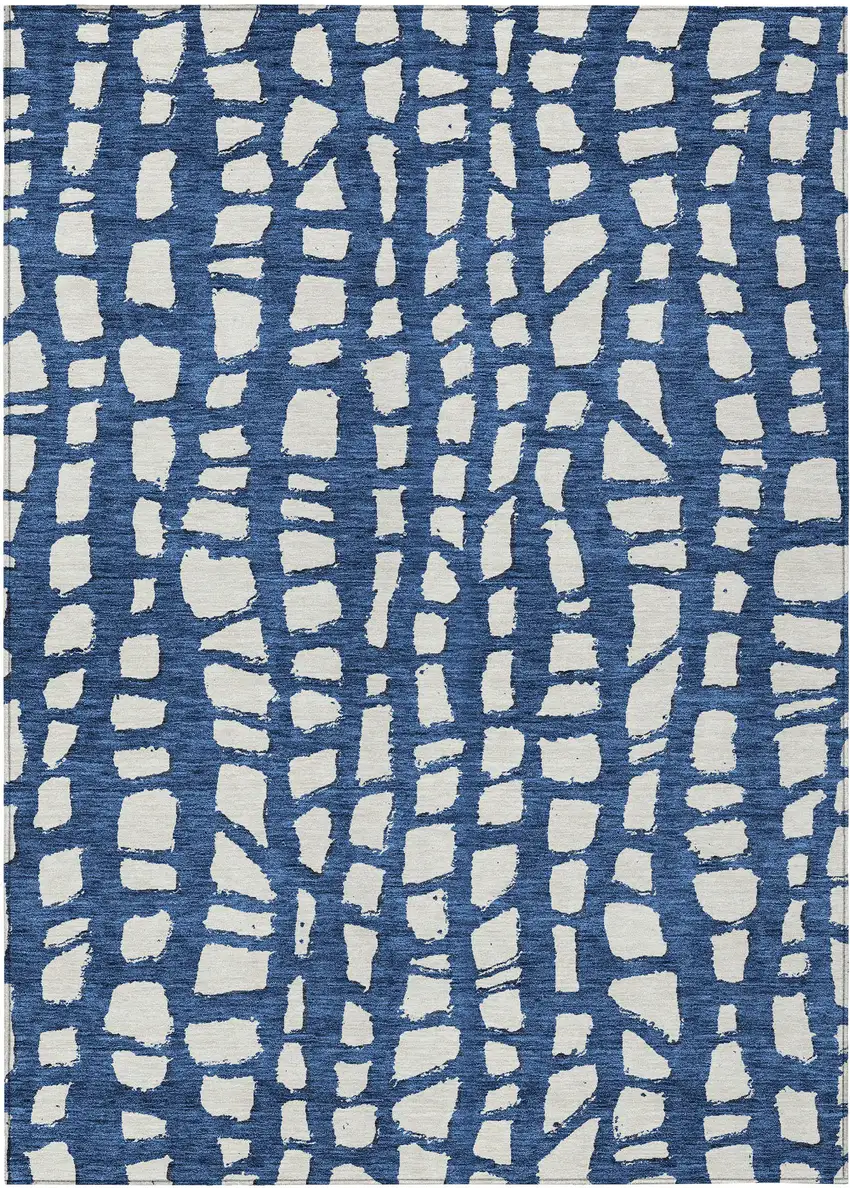 Navy Blue And Ivory Abstract Washable Indoor Outdoor Area Rug Photo 1