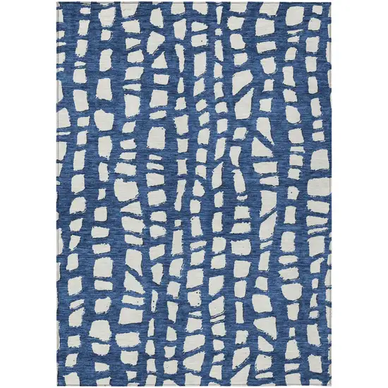Navy Blue And Ivory Abstract Washable Indoor Outdoor Area Rug Photo 1