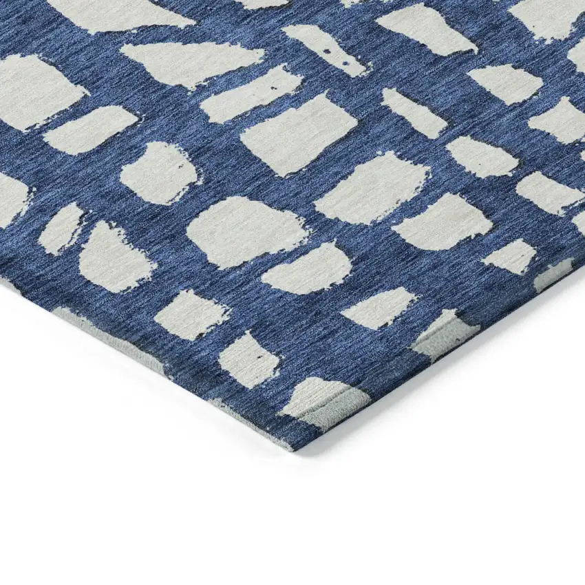 Navy Blue And Ivory Abstract Washable Indoor Outdoor Area Rug Photo 3