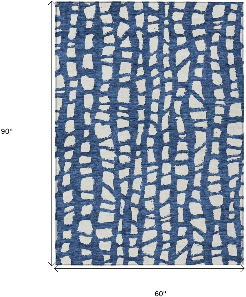 Navy Blue And Ivory Abstract Washable Indoor Outdoor Area Rug Photo 7