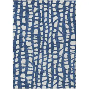 Photo of Navy Blue And Ivory Abstract Washable Indoor Outdoor Area Rug