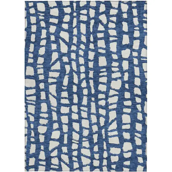 Navy Blue And Ivory Abstract Washable Indoor Outdoor Area Rug Photo 4
