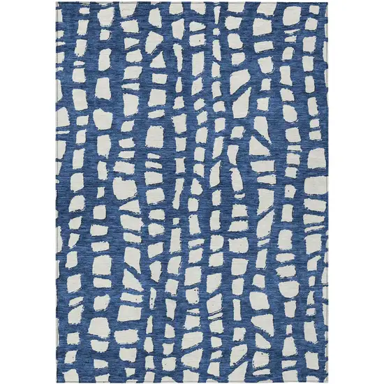 Navy Blue And Ivory Abstract Washable Indoor Outdoor Area Rug Photo 1