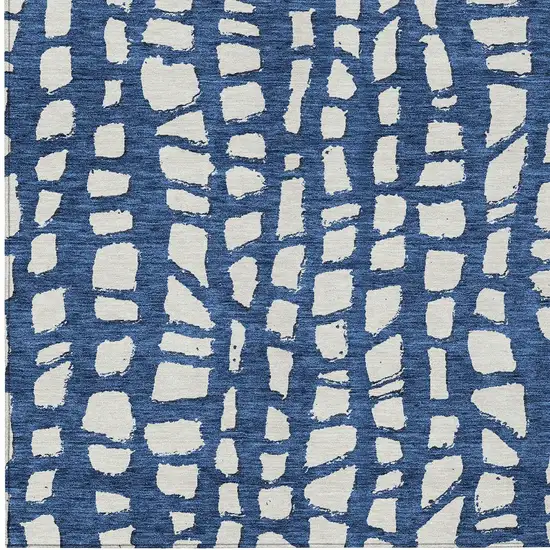 Navy Blue And Ivory Abstract Washable Indoor Outdoor Area Rug Photo 5