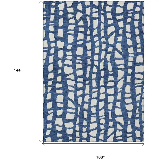 Navy Blue And Ivory Abstract Washable Indoor Outdoor Area Rug Photo 7
