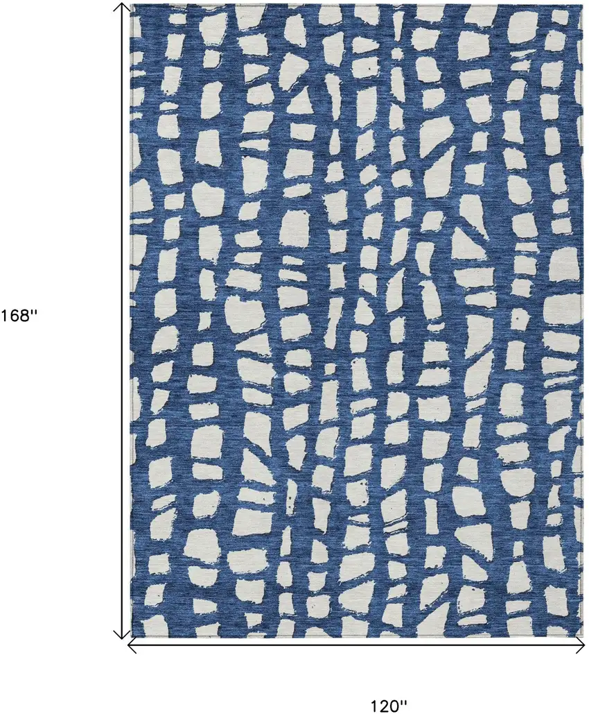 Navy Blue And Ivory Abstract Washable Indoor Outdoor Area Rug Photo 7