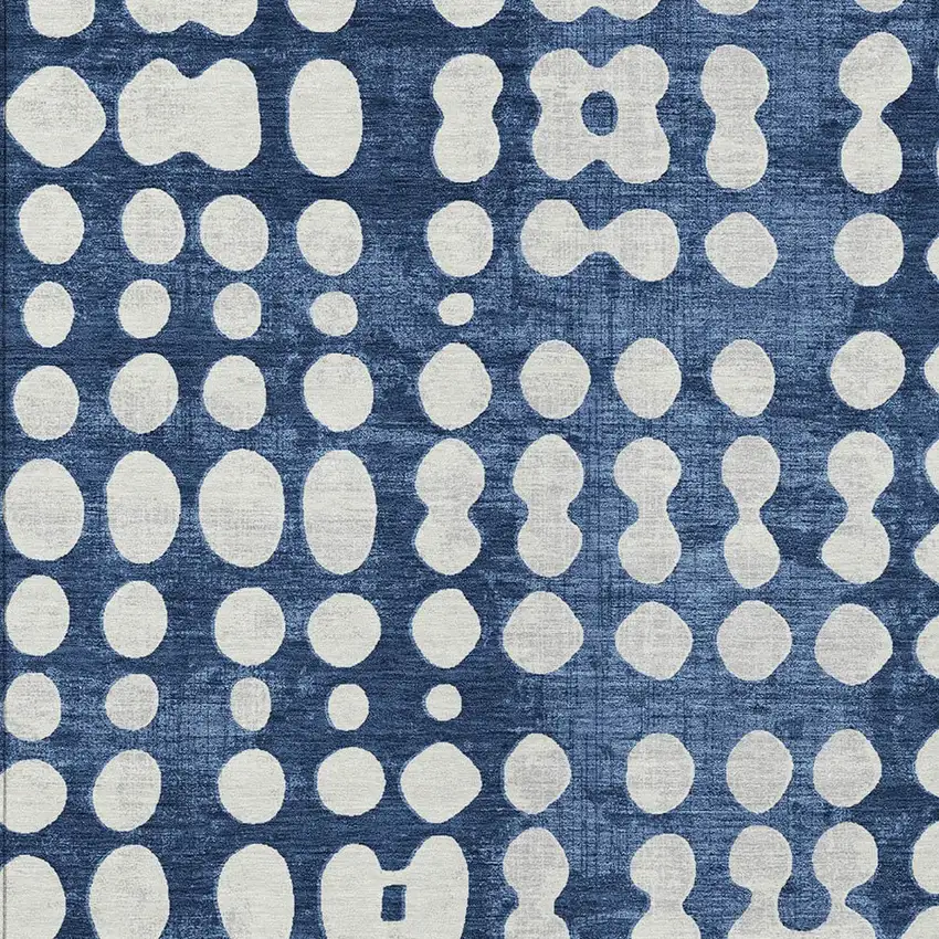 Navy Blue And Ivory Abstract Washable Indoor Outdoor Area Rug Photo 6