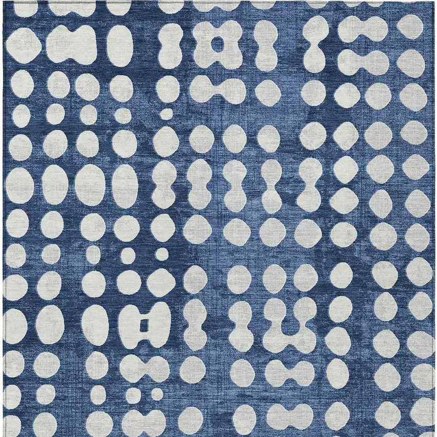 Navy Blue And Ivory Abstract Washable Indoor Outdoor Area Rug Photo 7