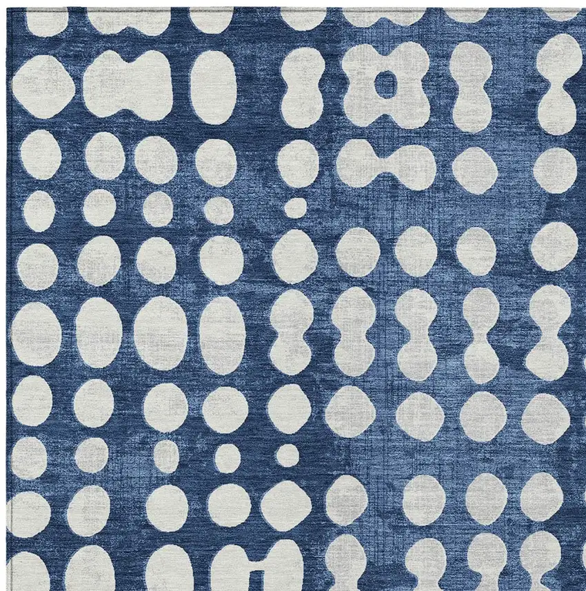 Navy Blue And Ivory Abstract Washable Indoor Outdoor Area Rug Photo 6