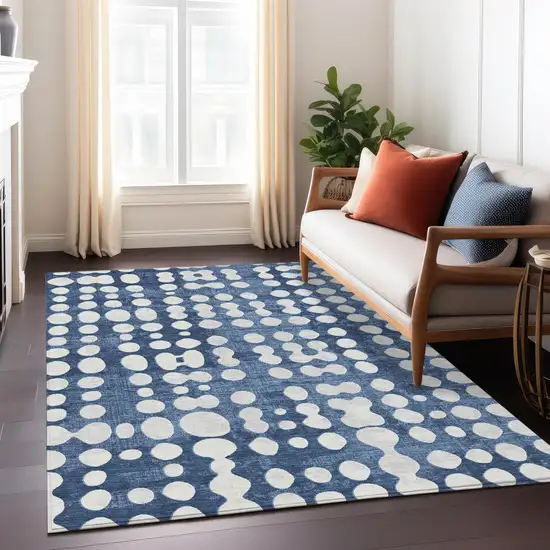 Navy Blue And Ivory Abstract Washable Indoor Outdoor Area Rug Photo 9