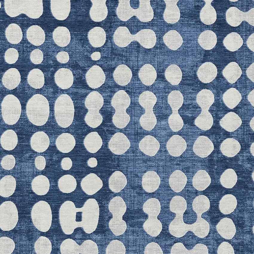 Navy Blue And Ivory Abstract Washable Indoor Outdoor Area Rug Photo 6