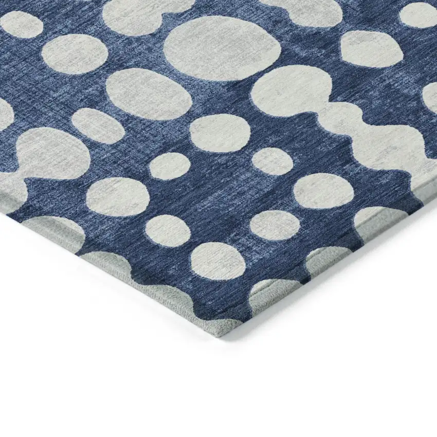 Navy Blue And Ivory Abstract Washable Indoor Outdoor Area Rug Photo 5