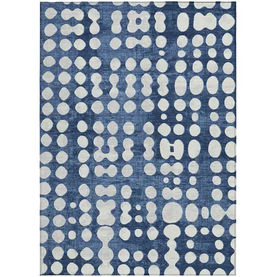 Navy Blue And Ivory Abstract Washable Indoor Outdoor Area Rug Photo 7