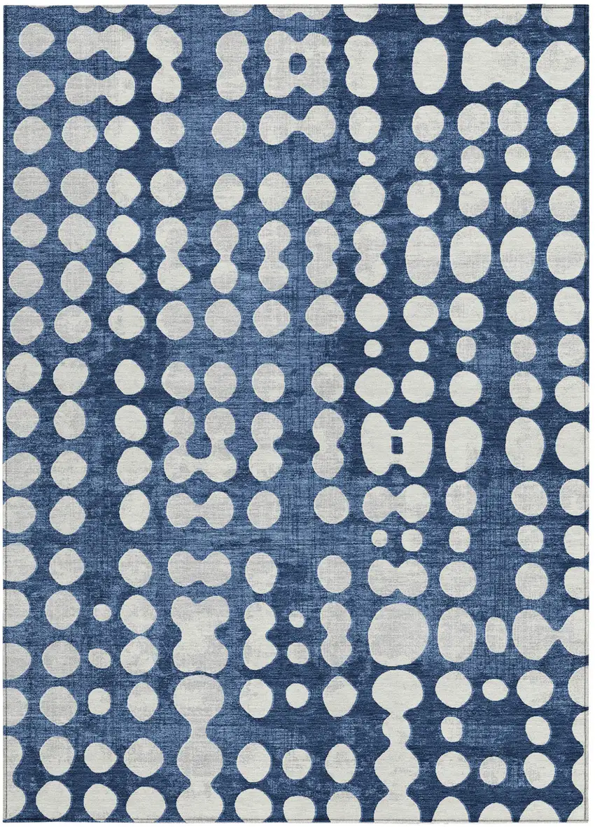 Navy Blue And Ivory Abstract Washable Indoor Outdoor Area Rug Photo 7