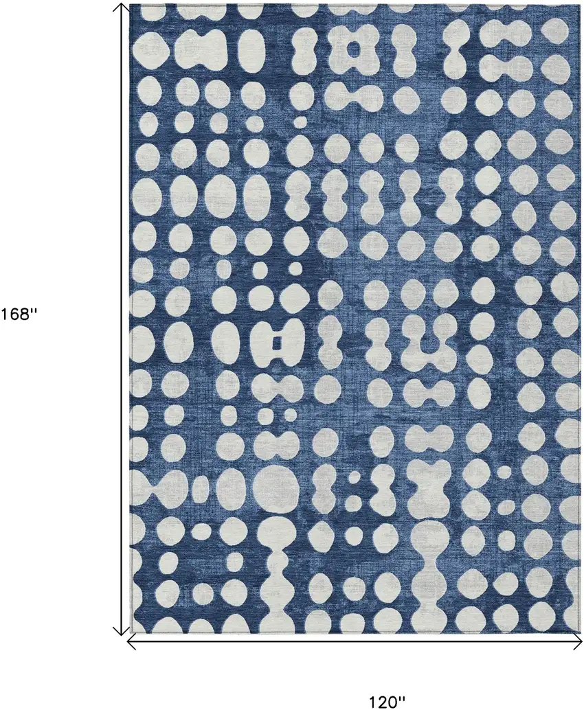 Navy Blue And Ivory Abstract Washable Indoor Outdoor Area Rug Photo 3