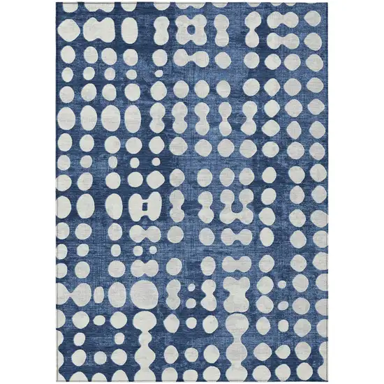 Navy Blue And Ivory Abstract Washable Indoor Outdoor Area Rug Photo 2