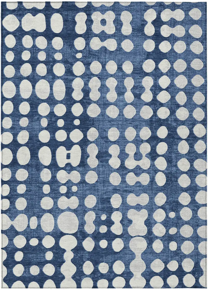 Navy Blue And Ivory Abstract Washable Indoor Outdoor Area Rug Photo 2