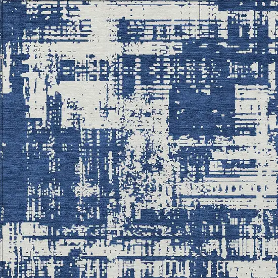 Navy Blue And Ivory Abstract Washable Indoor Outdoor Area Rug Photo 5