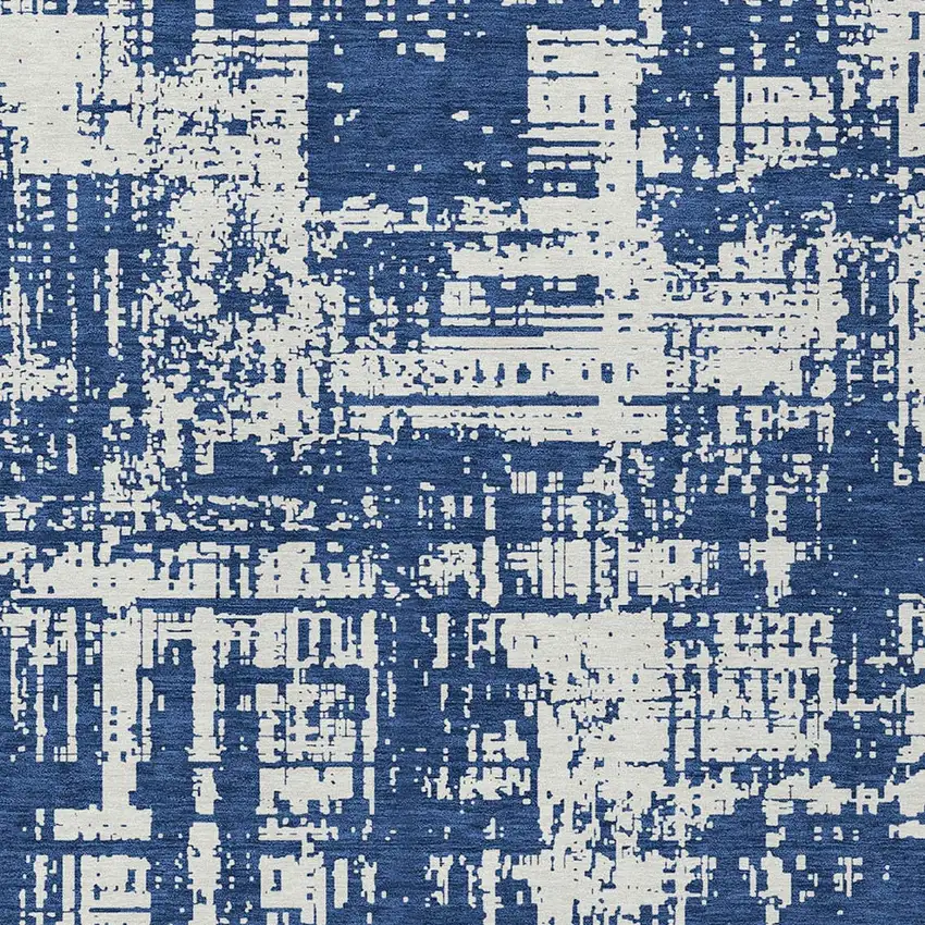 Navy Blue And Ivory Abstract Washable Indoor Outdoor Area Rug Photo 5