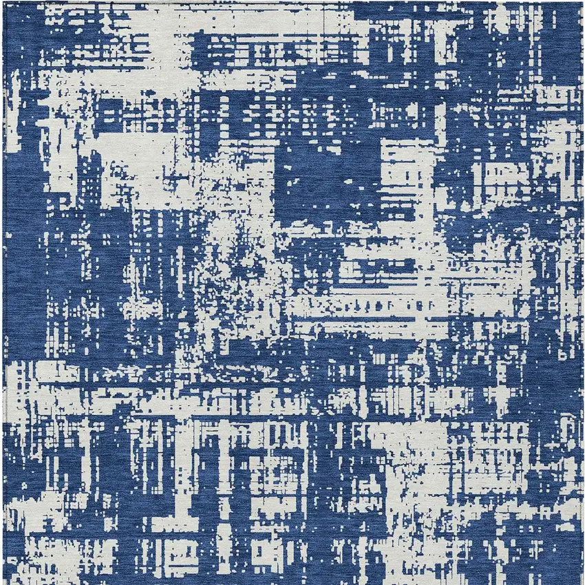 Navy Blue And Ivory Abstract Washable Indoor Outdoor Area Rug Photo 6