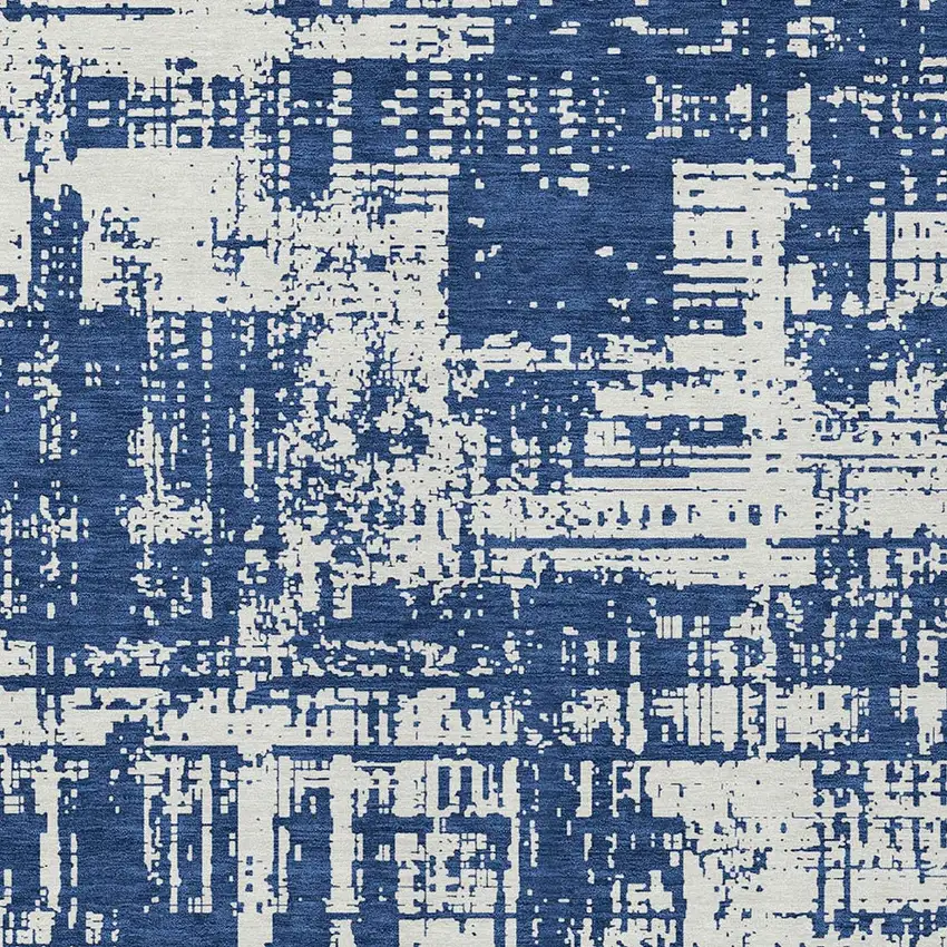 Navy Blue And Ivory Abstract Washable Indoor Outdoor Area Rug Photo 5