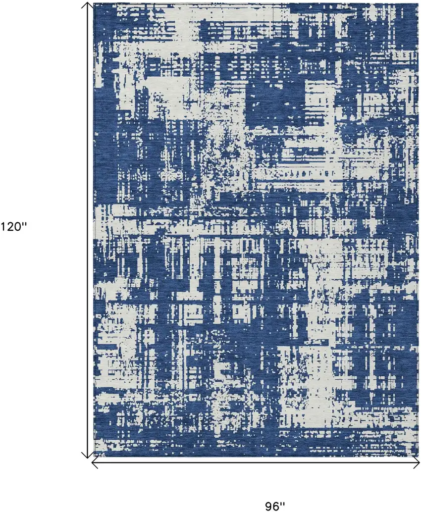 Navy Blue And Ivory Abstract Washable Indoor Outdoor Area Rug Photo 3