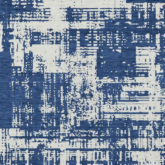 Navy Blue And Ivory Abstract Washable Indoor Outdoor Area Rug Photo 5
