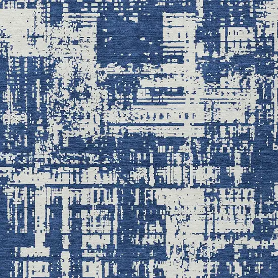 Navy Blue And Ivory Abstract Washable Indoor Outdoor Area Rug Photo 5