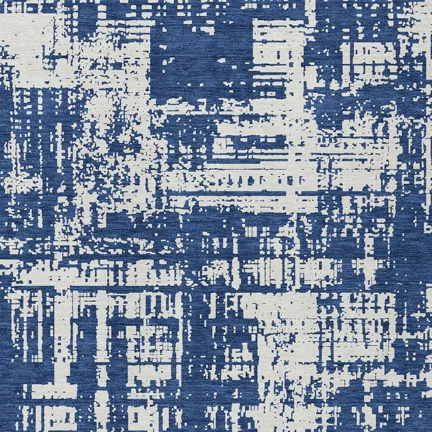 Navy Blue And Ivory Abstract Washable Indoor Outdoor Area Rug Photo 5