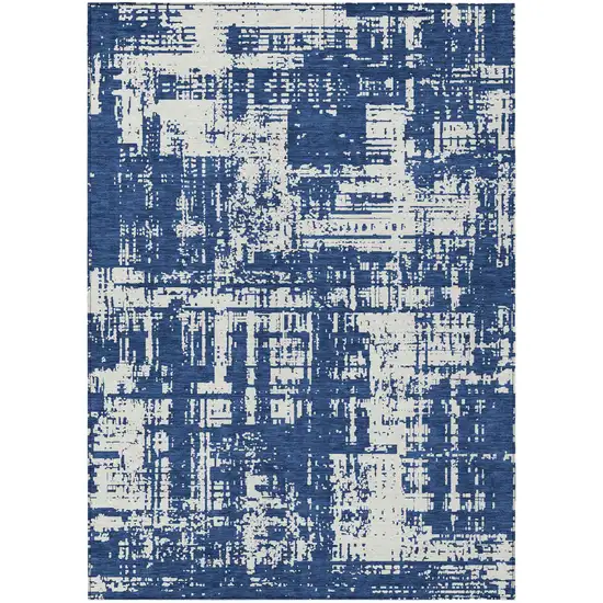 Navy Blue And Ivory Abstract Washable Indoor Outdoor Area Rug Photo 2