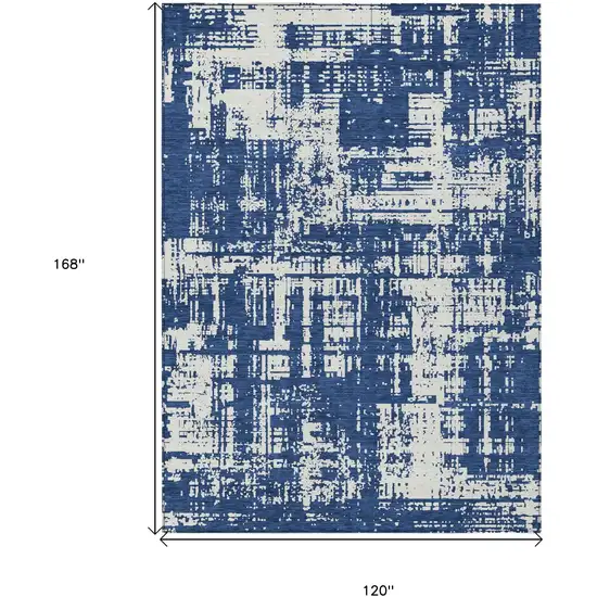Navy Blue And Ivory Abstract Washable Indoor Outdoor Area Rug Photo 3