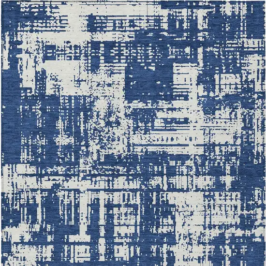 Navy Blue And Ivory Abstract Washable Indoor Outdoor Area Rug Photo 6