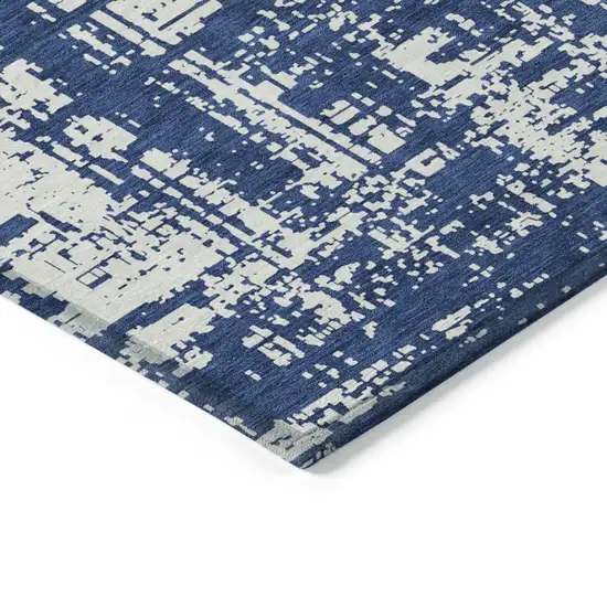Navy Blue And Ivory Abstract Washable Indoor Outdoor Area Rug Photo 4