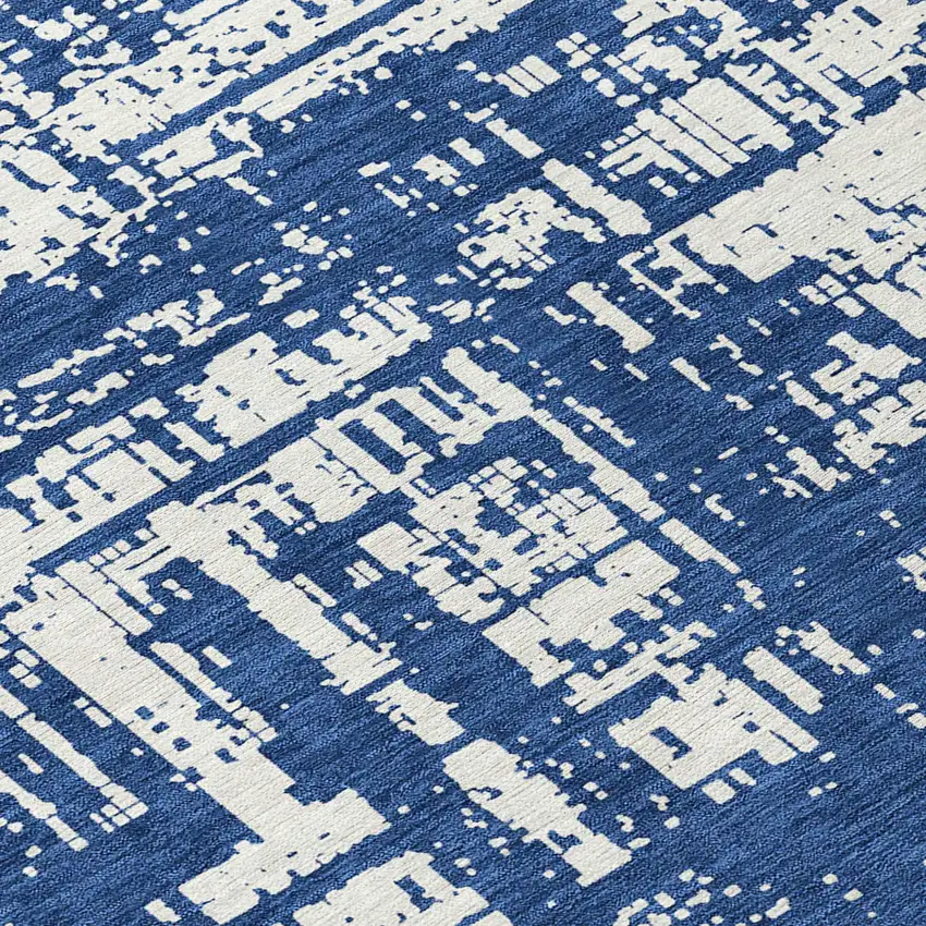 Navy Blue And Ivory Abstract Washable Indoor Outdoor Area Rug Photo 7