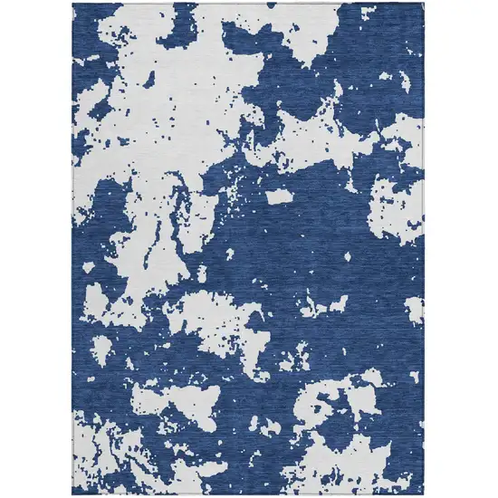 Navy Blue And Ivory Abstract Washable Indoor Outdoor Area Rug Photo 7