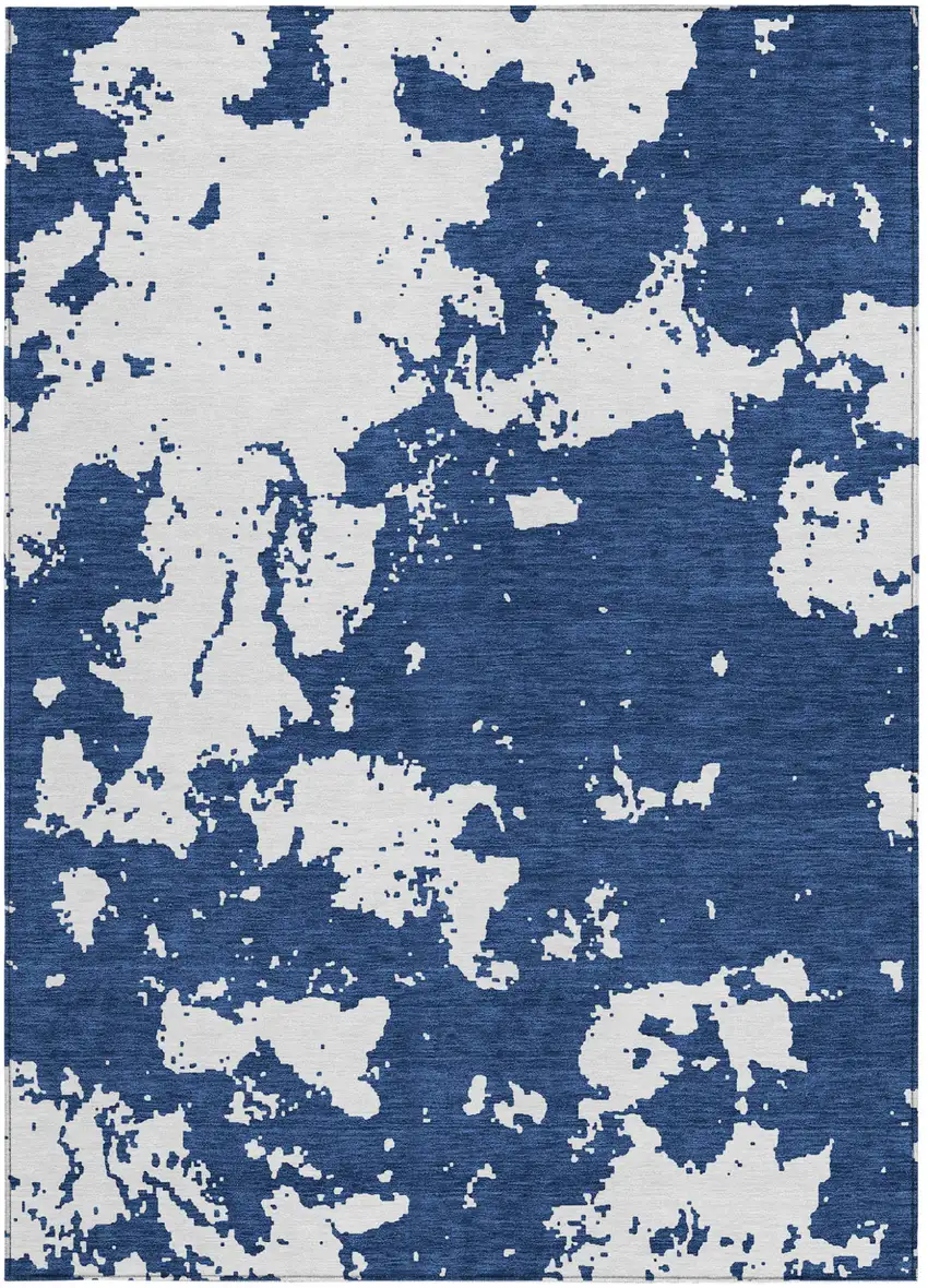 Navy Blue And Ivory Abstract Washable Indoor Outdoor Area Rug Photo 7