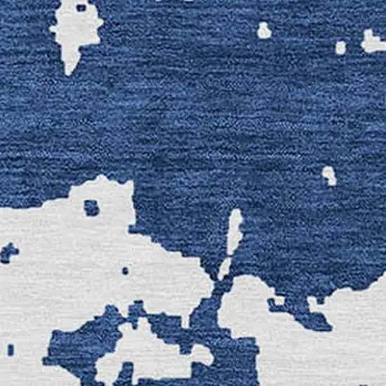 Navy Blue And Ivory Abstract Washable Indoor Outdoor Area Rug Photo 6