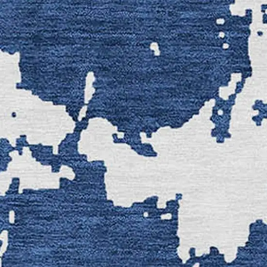 Navy Blue And Ivory Abstract Washable Indoor Outdoor Area Rug Photo 6