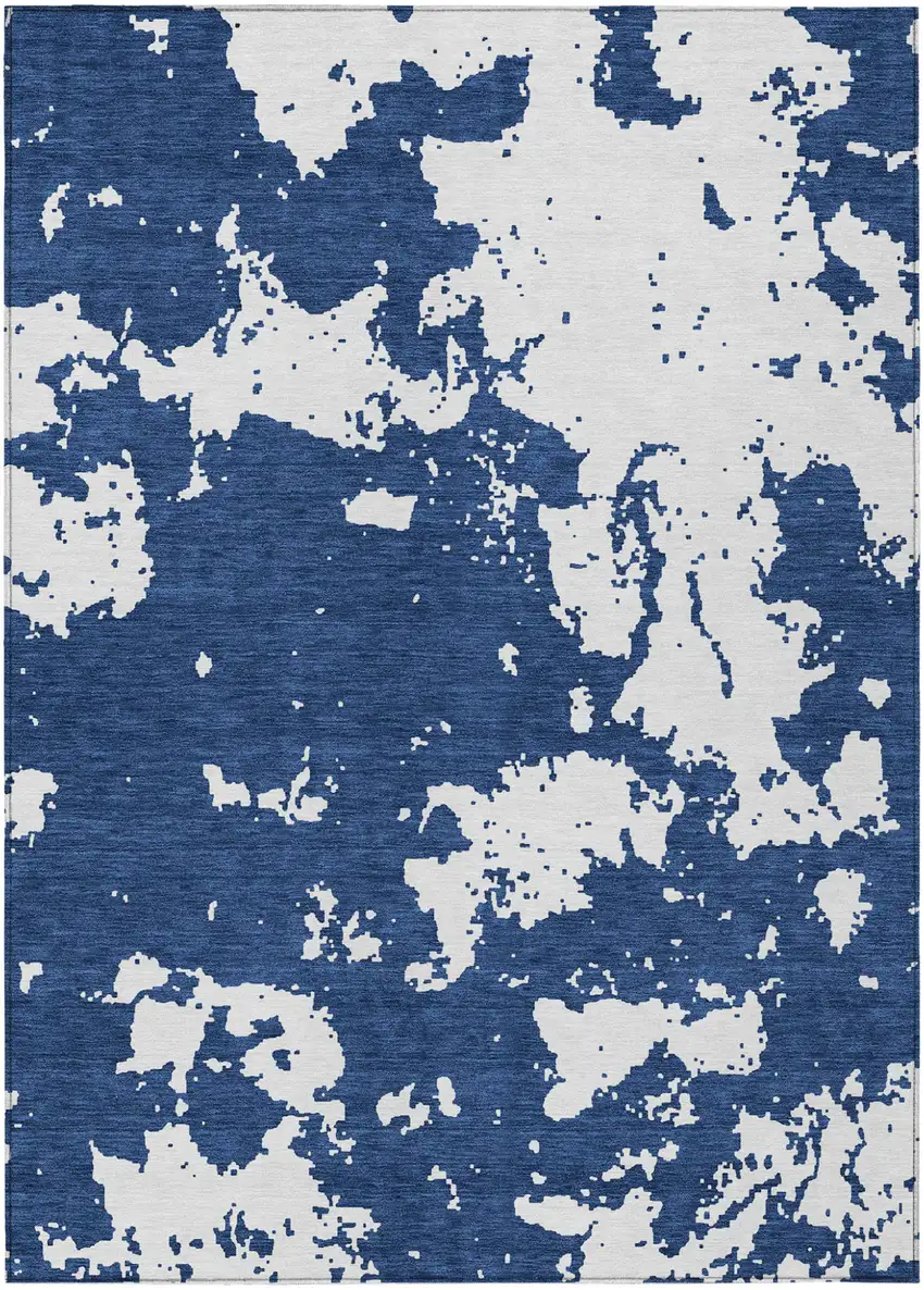 Navy Blue And Ivory Abstract Washable Indoor Outdoor Area Rug Photo 2