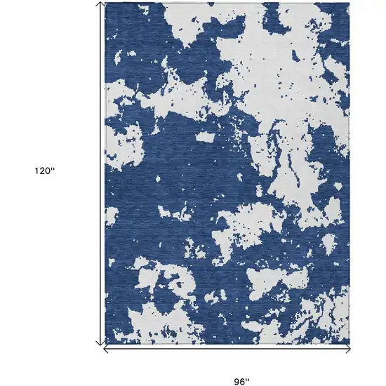 Navy Blue And Ivory Abstract Washable Indoor Outdoor Area Rug Photo 3
